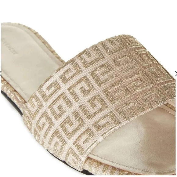NEW Givenchy 4G Raffia Jacquard Gold Nude Slide Flat Sandal, Vacation, Size 7.5 - Picture 4 of 8